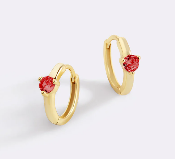 Single Stone Birthstone Huggie Hoop Earrings